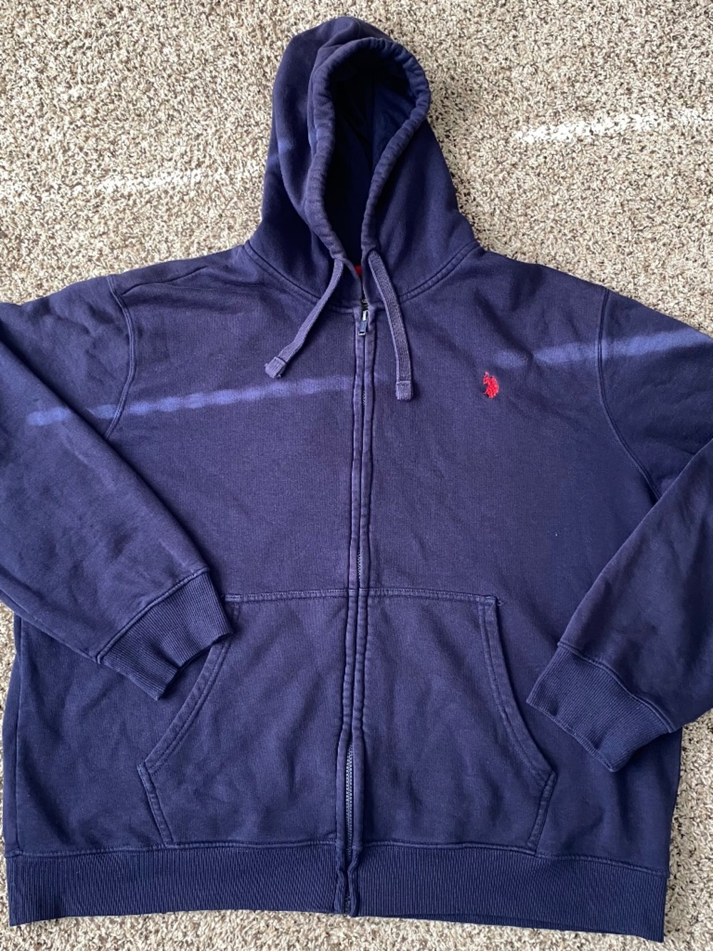 Polo Hoodie Mens 2XL Blue Full Zip Fleece Pony Logo Embroidered
